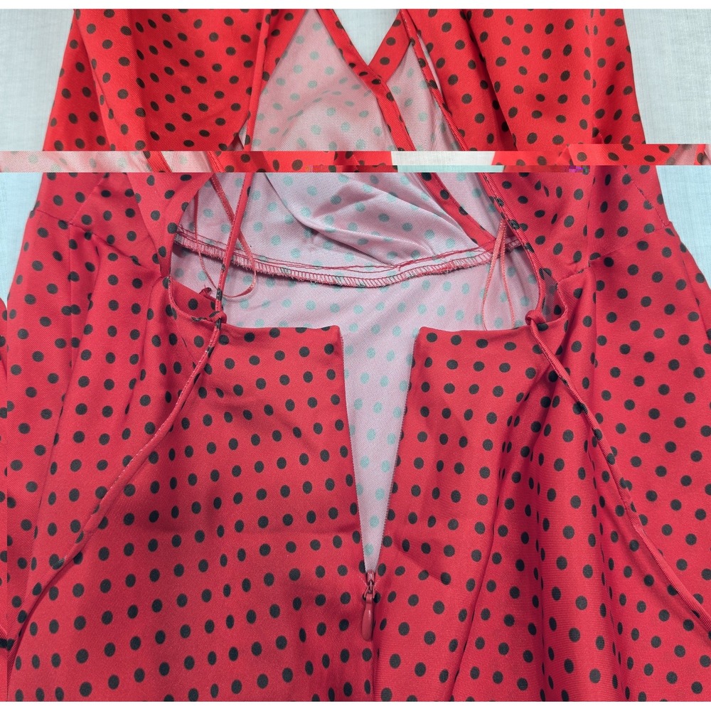 ZARA Red Polka Dot Strappy Back Mini Dress Size XS Retro Pinup Coquette Party - Picture 3 of 10